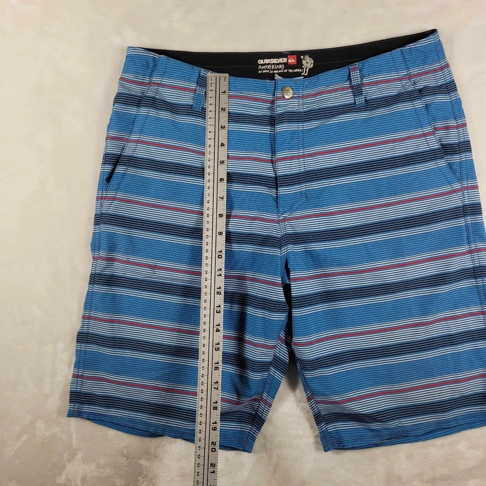 Quiksilver Amphibian Board Shorts Men's 36 Blue Striped‎ Swim Pool Beach